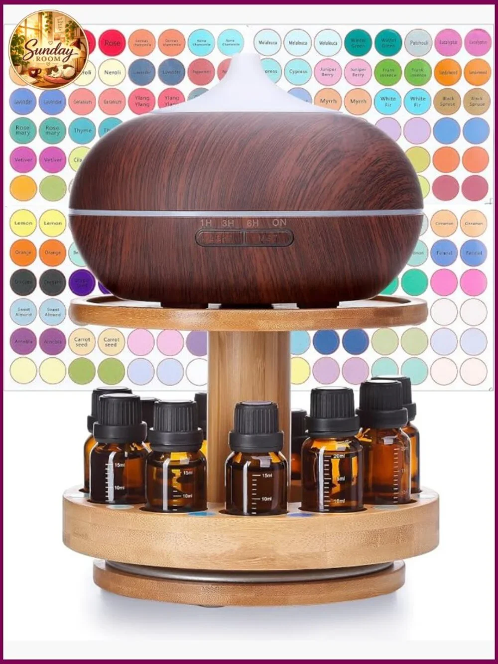 Bamboo 2-Tier Carousel Essential Oil Organizer for 5-30ml Bottles